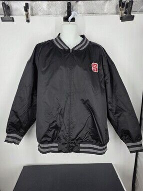 NC State Wolfpack Bomber Jacket Mens 2XL Black Satin Full Zip Rivalry Threads